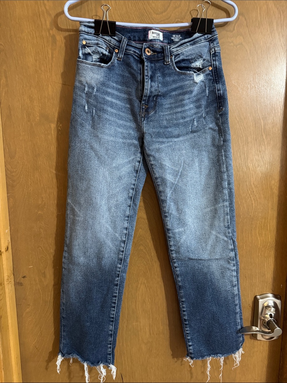 Kensie “The Allie” Frayed Hem Distressed Jeans - Blue